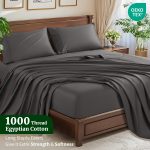 100% Cotton Bed Sheets Set, 1000 Thread Count 4 Piece Luxury Soft Sheets Set with 16" Deep Pocket, Queen, Dark Gray - Image 5