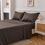 Jessy Home Bed Sheets Set 4 Piece Queen/Full Sheet Set Brown Gray Cotton Blend Fitted Sheet, Flat Sheet & 2 Pillowcases Bedding Set - Image 3