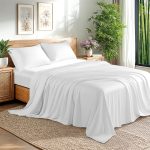 Bamboo Sheets Set, 4-Piece Queen Sheet Set with 16" Deep Pockets, Soft and Breathable Bed Sheets, White