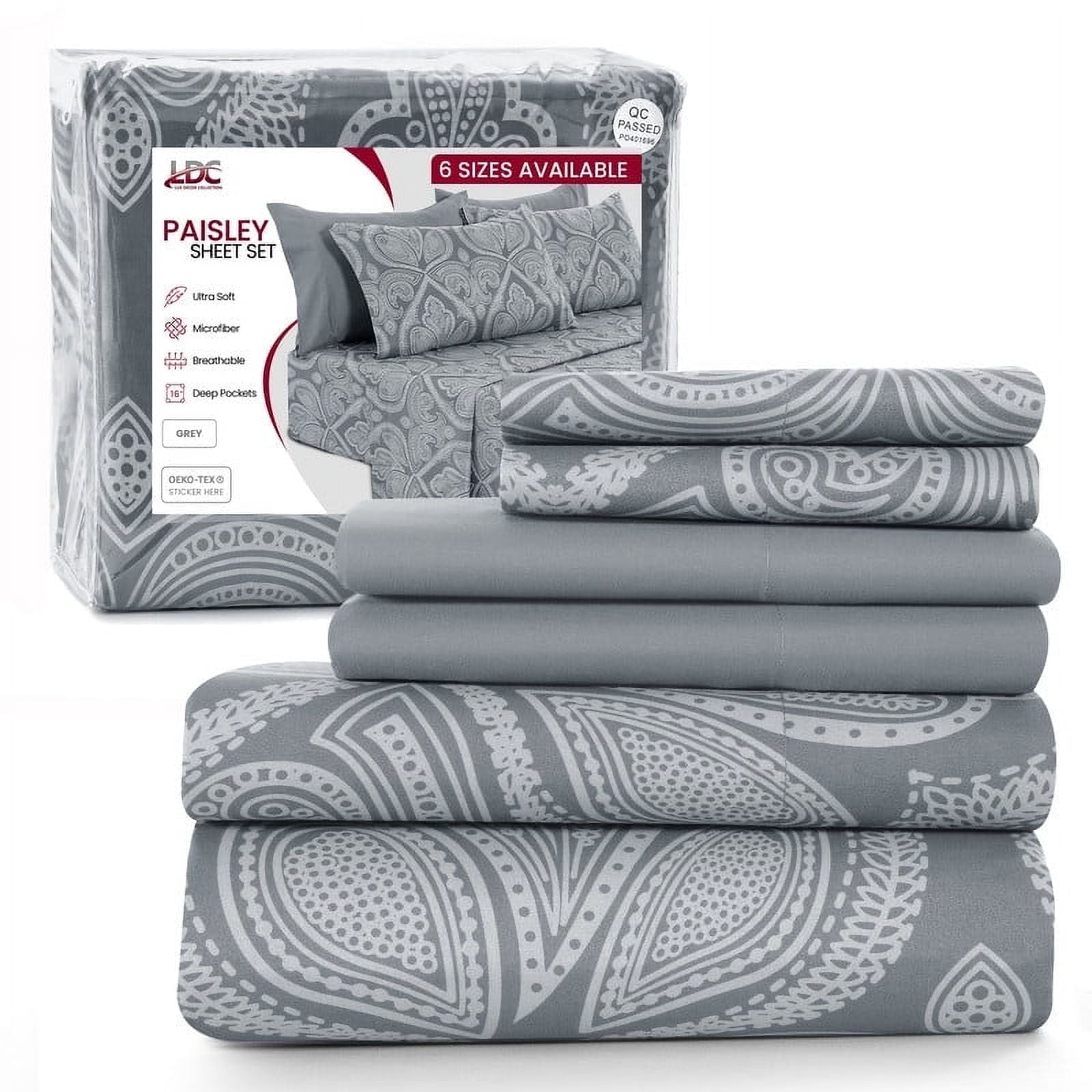 Lux-Decor-Collection-6-Piece-Bed-Sheet-Set-Deep-Pocket-Queen-Sheets-Up-to-16-Inch-1-Flat-Sheet-1-Fitted-Sheet-4-Pillowcases-Queen-Grey_64bc2423-193d-4dfc-89a1-0ebe643a6cba.7ac15a8fe5d 6-Piece Bed Sheet Set, Deep Pocket Queen Sheets Up to 16 Inch, 1 Flat Sheet , 1 Fitted Sheet & 4 Pillowcases (Queen, ...