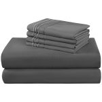 6 Pieces Bed Sheet Set, 1800 Series Soft Microfiber Queen Sheets with 16" Deep Pocket, Dark Gray