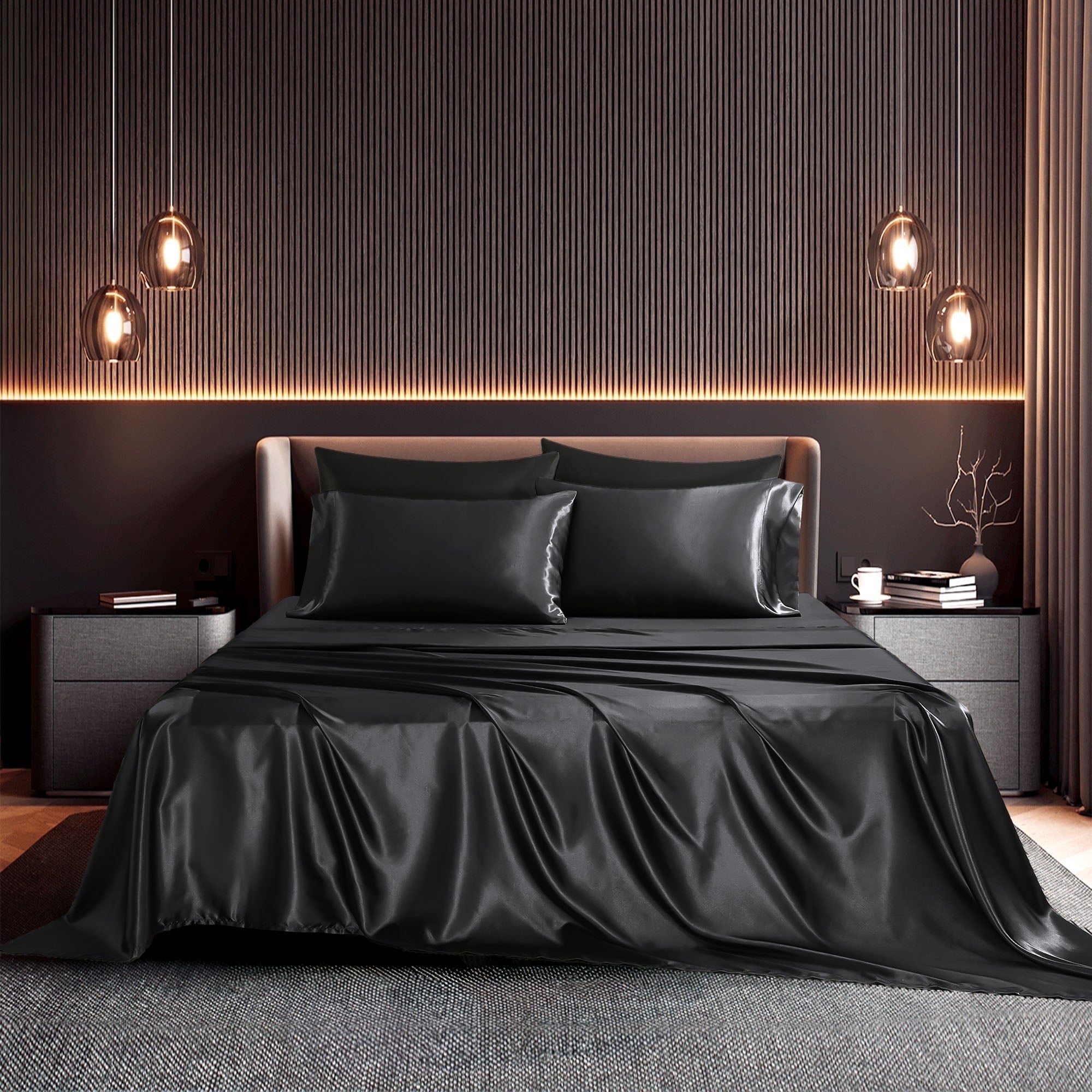 Seasonwood-Satin-Sheets-Set-Queen-Size-4-Pieces-1800-Microfiber-2-Pillowcase-20-x30-Black-Satin-Sheets_41cb0aaa-5b6b-48ad-ab54-daf2e118f2e4.53010c7473d7b0f114af718a99db1169 Set, Queen, Silky Bed s, 4 Pieces,Black